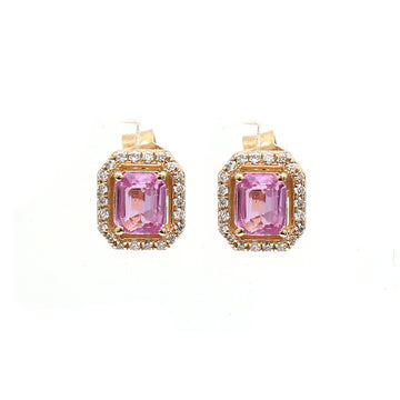JPERG-1827/6870 Pink Sapphire Octagon With Diamond Studs Earring | 18K
