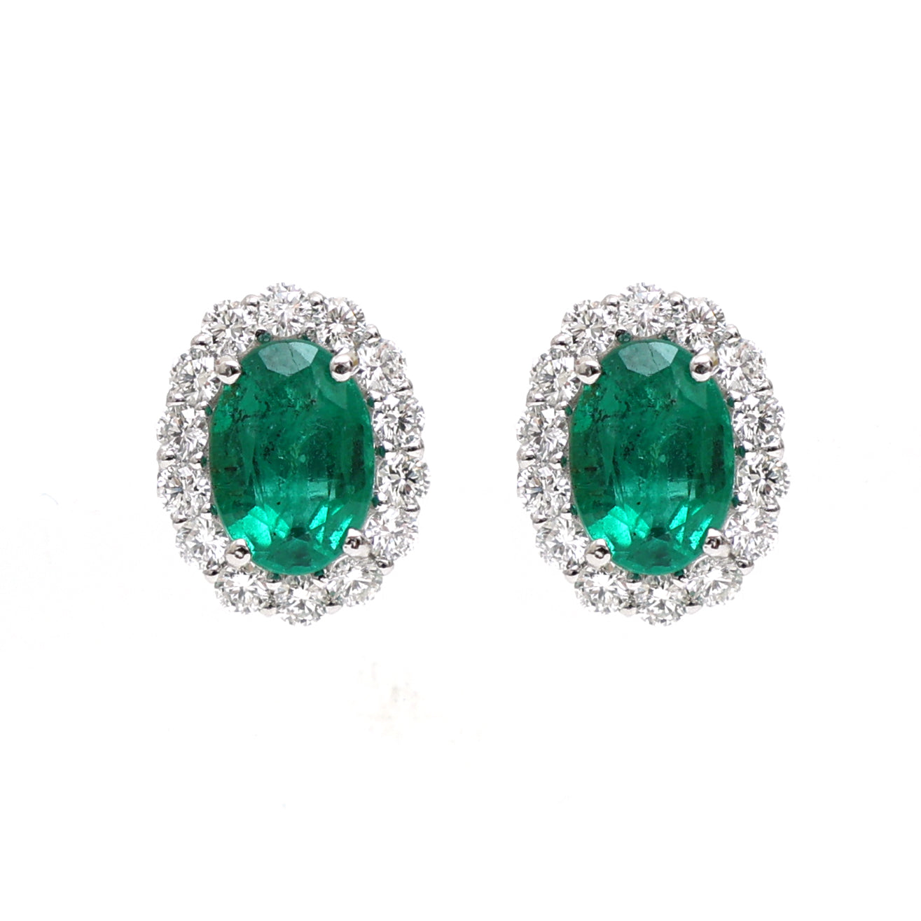 JPERG-1861/6983 Emerald Oval With Diamond Studs Earring | 18K