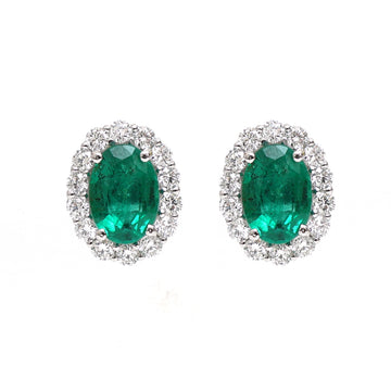 JPERG-1861/6983 Emerald Oval With Diamond Studs Earring | 18K