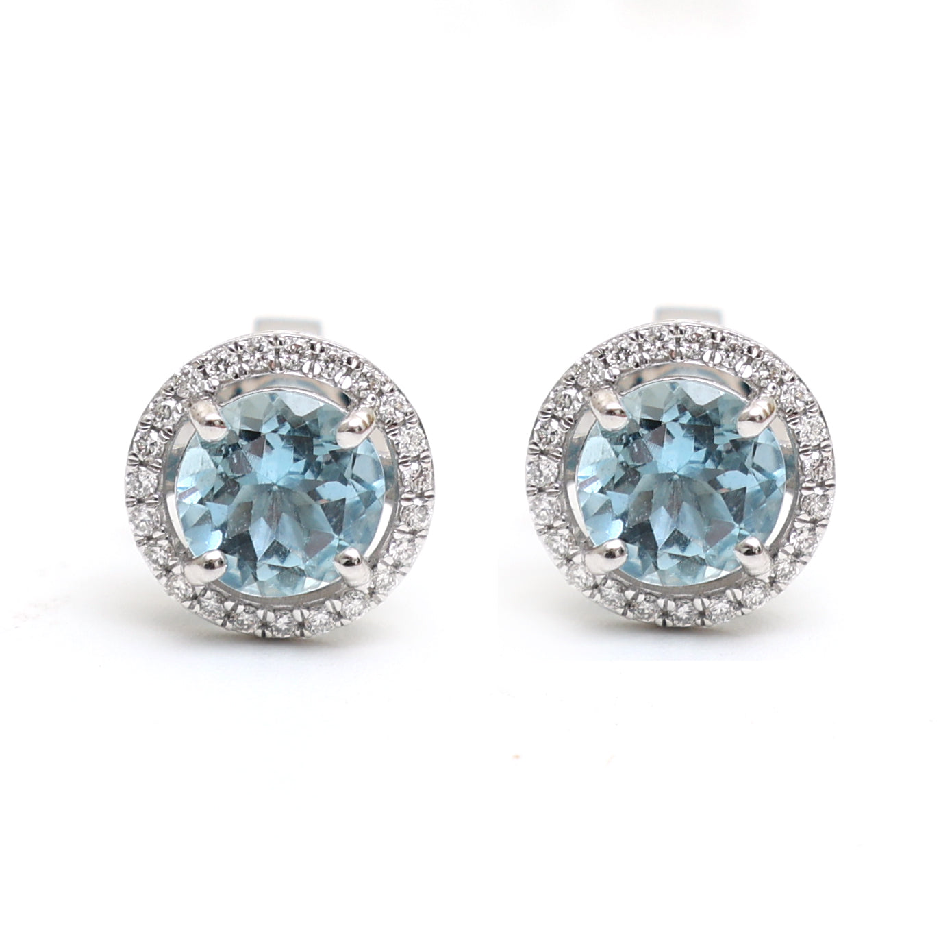 JPERG-1865/7002 Aquamarine Round With Diamond Studs Earring | 18K