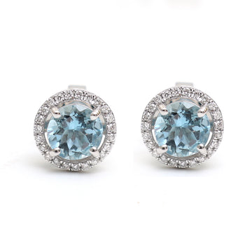 JPERG-1865/7002 Aquamarine Round With Diamond Studs Earring | 18K