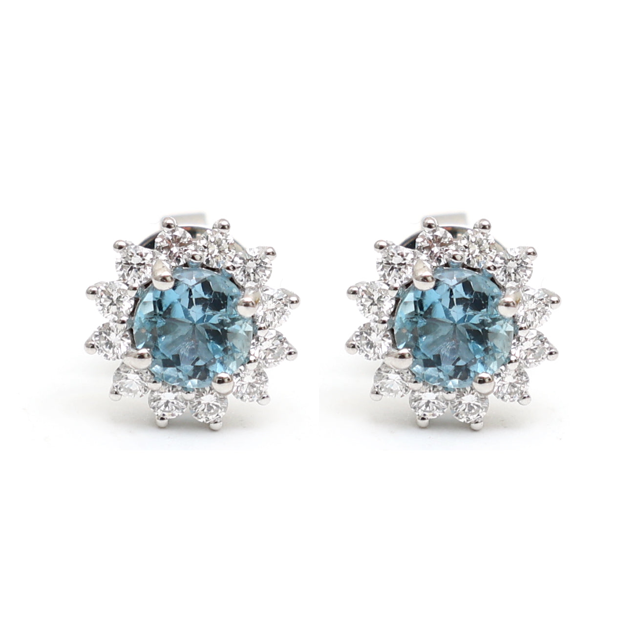 JPERG-1866/7003 Aquamarine Round With Diamond Studs Earring | 18K