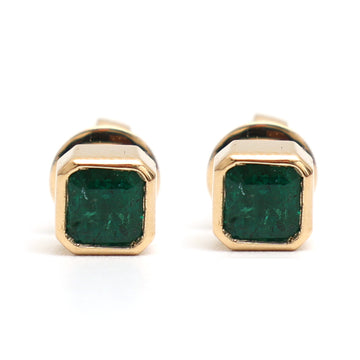 JPERG-1869/7006 Emerald Square Octagon Bezel Set Studs Earring | 18K
