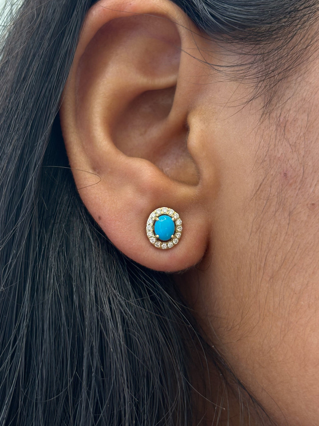 JPERG-1875/7041 Turquoise Oval With Diamond Studs Earring | 18K