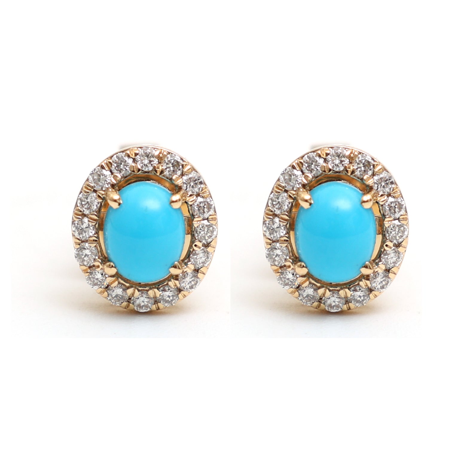 JPERG-1875/7041 Turquoise Oval With Diamond Studs Earring | 18K