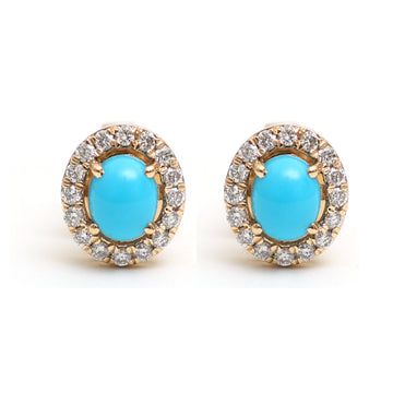 JPERG-1875/7041 Turquoise Oval With Diamond Studs Earring | 18K