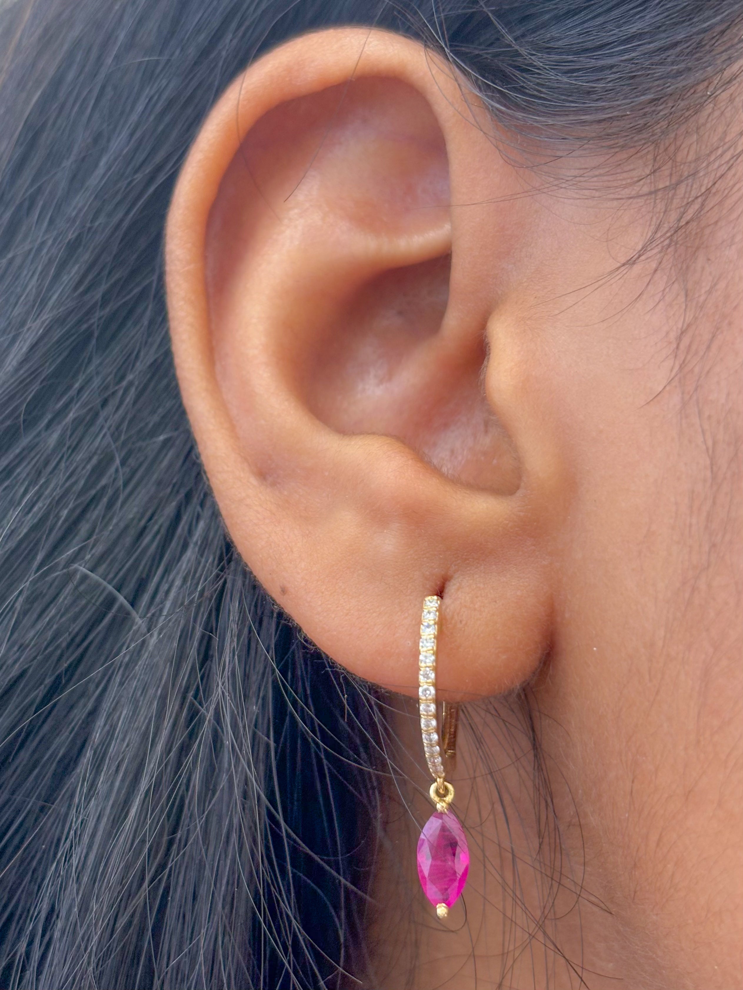 JPERG-1879/7045 Ruby With Diamond Hoops Earring | 18K