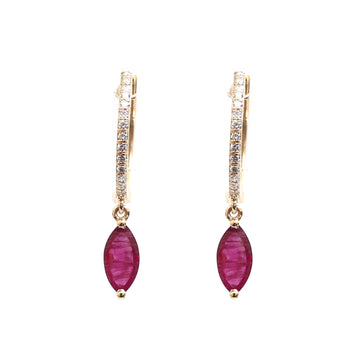JPERG-1879/7045 Ruby With Diamond Hoops Earring | 18K