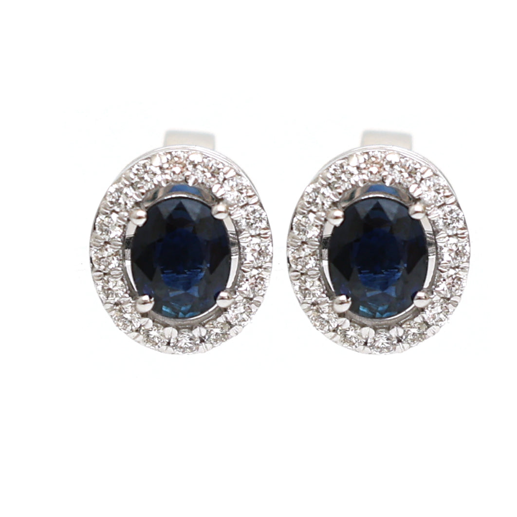 JPERG-1880/7046 Blue Sapphire Oval With Diamond Studs Earring | 18K