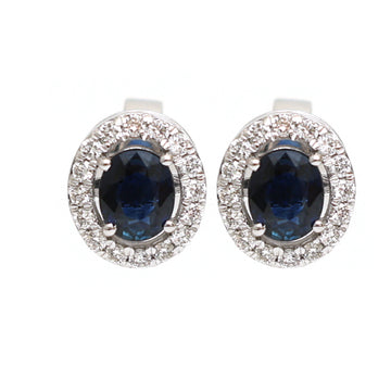 JPERG-1880/7046 Blue Sapphire Oval With Diamond Studs Earring | 18K