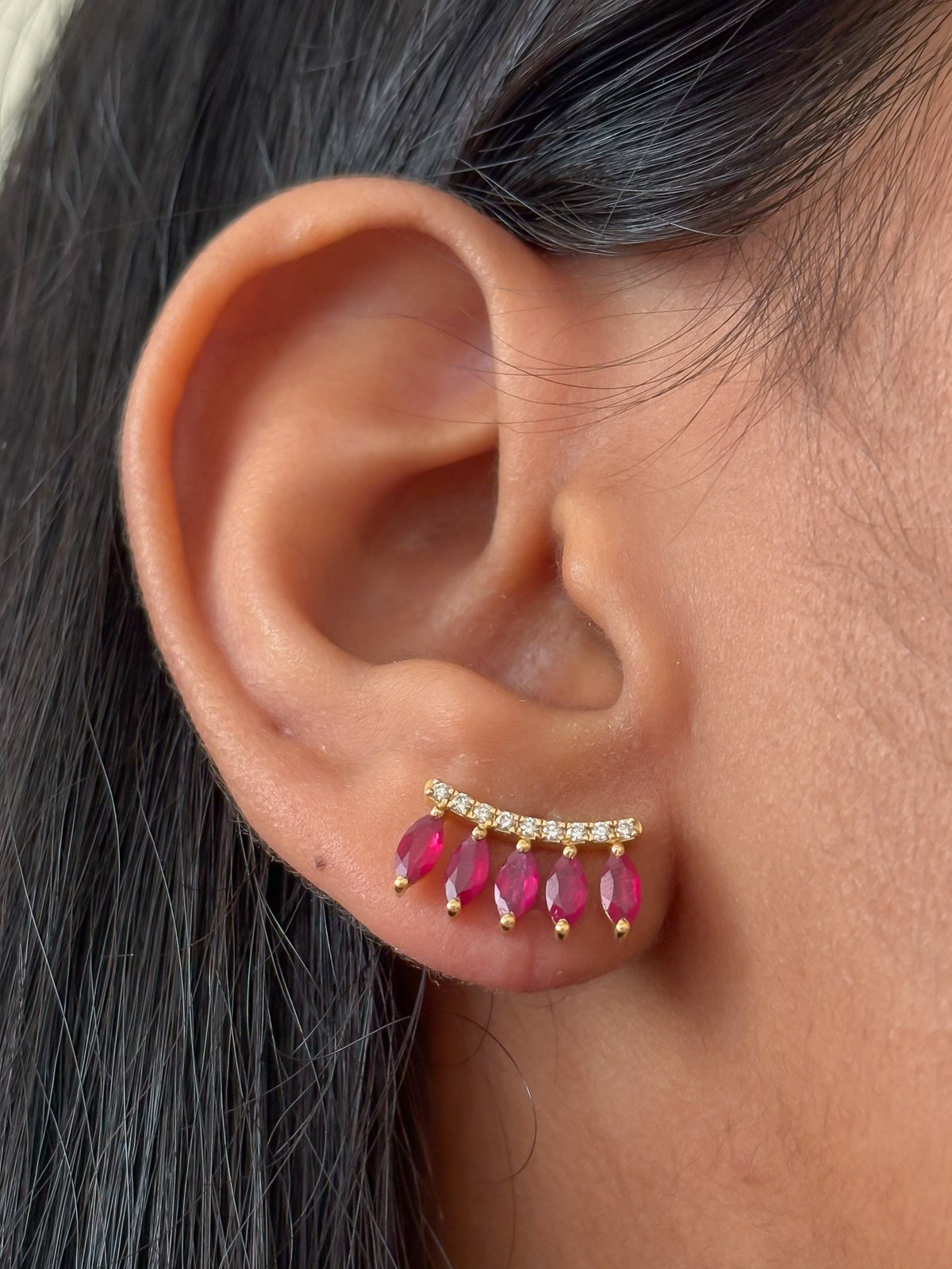 JPERG-1884/7050 Ruby Marquise With Diamond Studs Earring | 18K