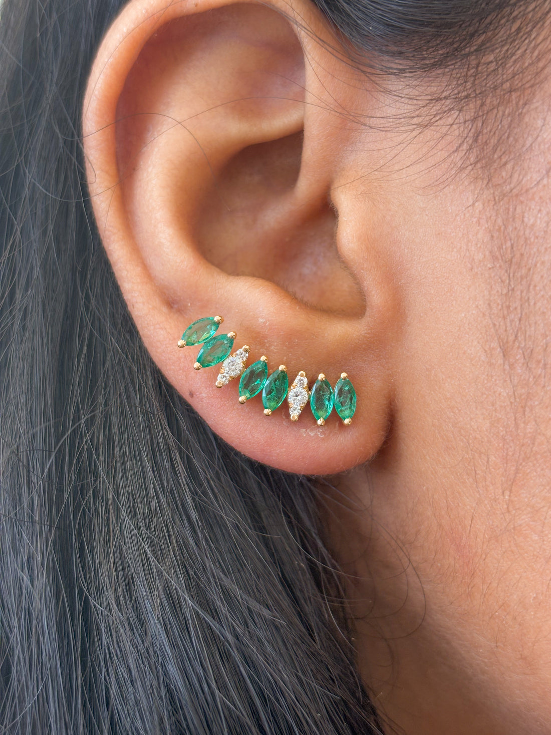 JPERG-1885/7051 Emerald Marquise With Diamond Studs Earring | 18K