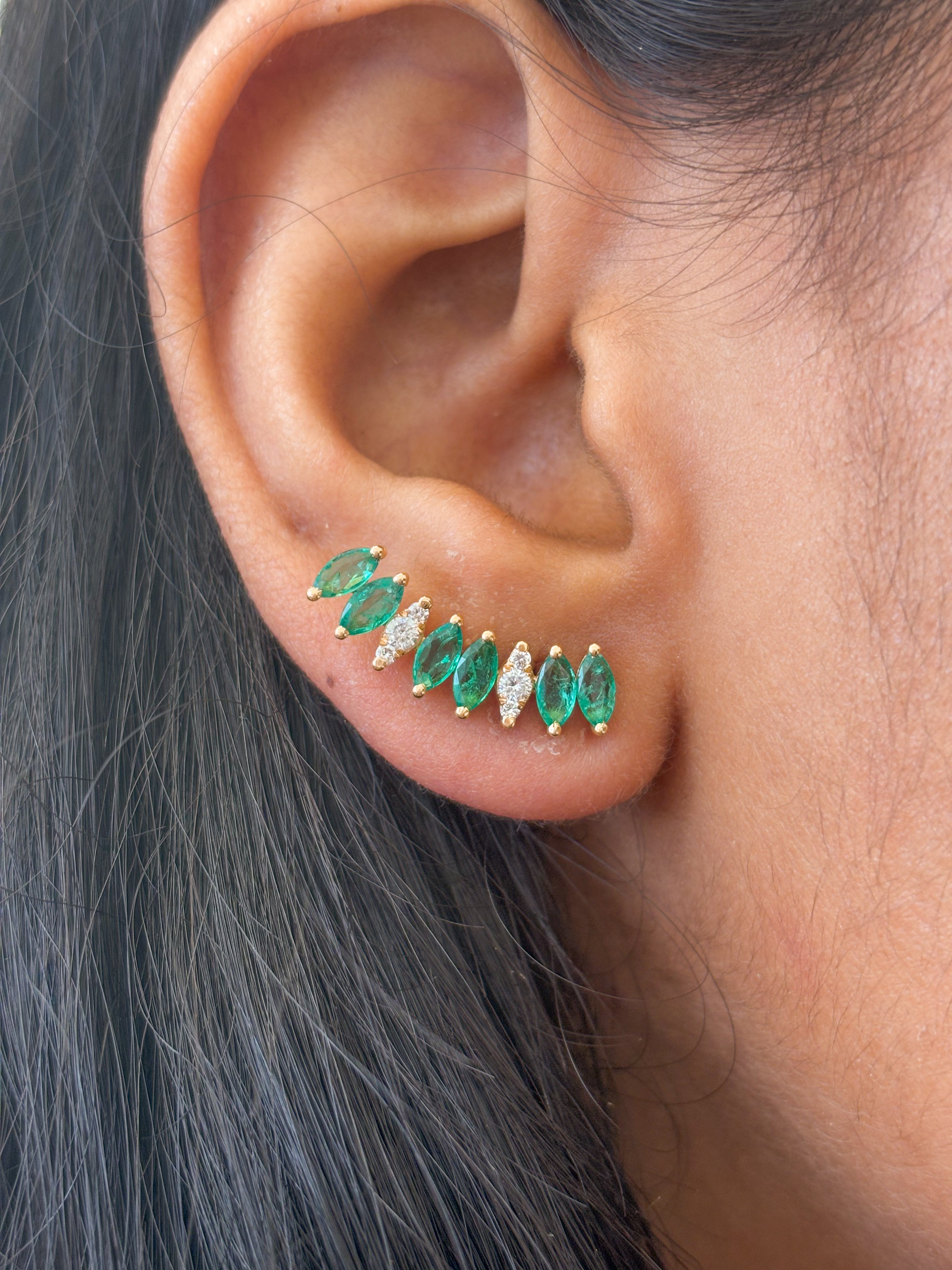 JPERG-1885/7051 Emerald Marquise With Diamond Studs Earring | 18K