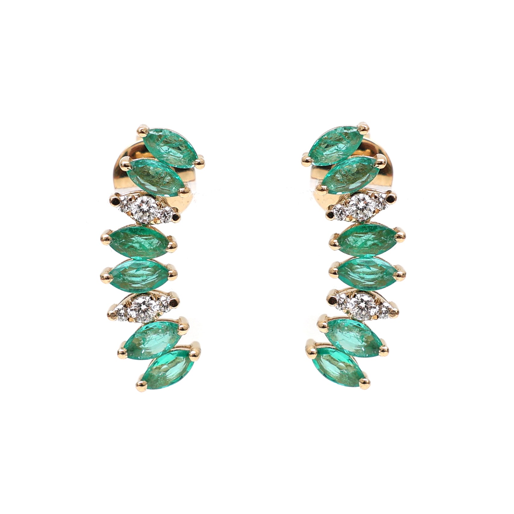 JPERG-1885/7051 Emerald Marquise With Diamond Studs Earring | 18K