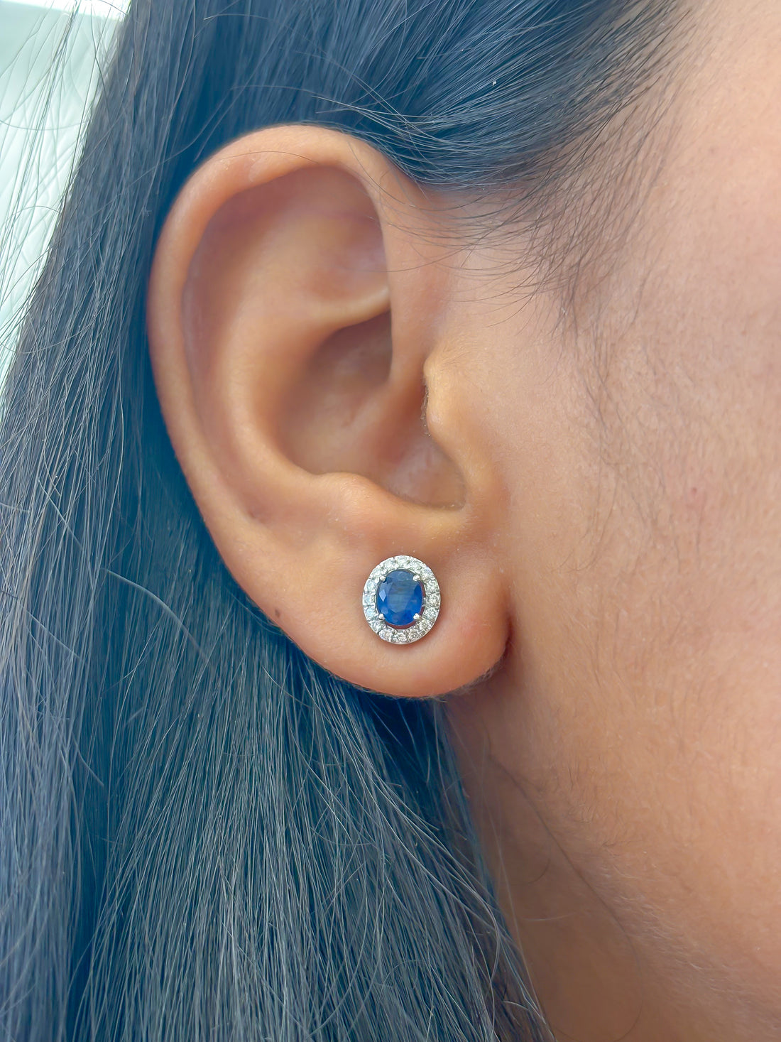 JPERG-1894/7077 Blue Sapphire Oval  With Diamond Studs Earring | 18K