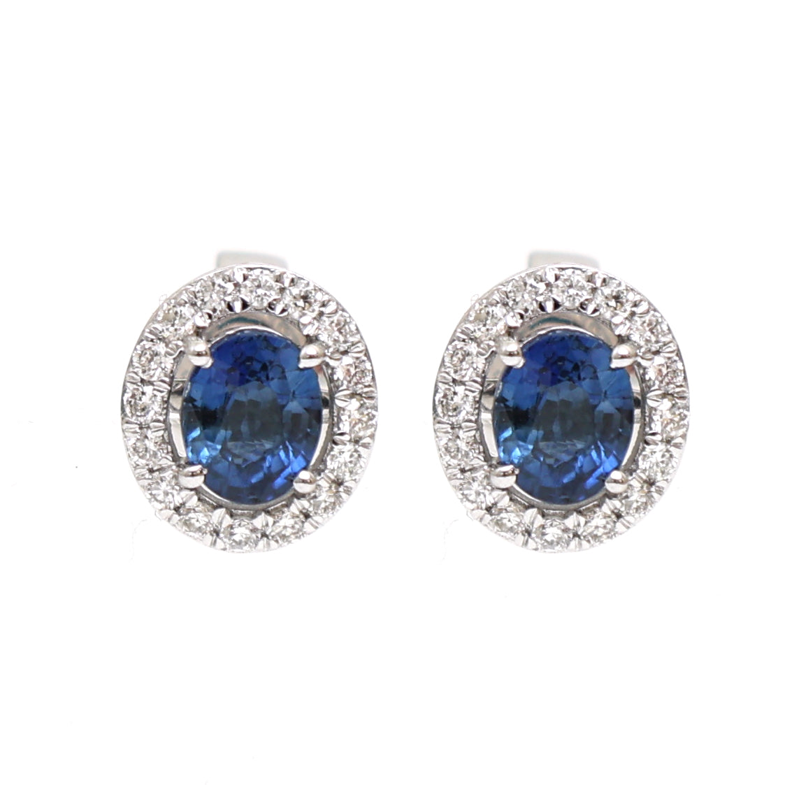 JPERG-1894/7077 Blue Sapphire Oval  With Diamond Studs Earring | 18K
