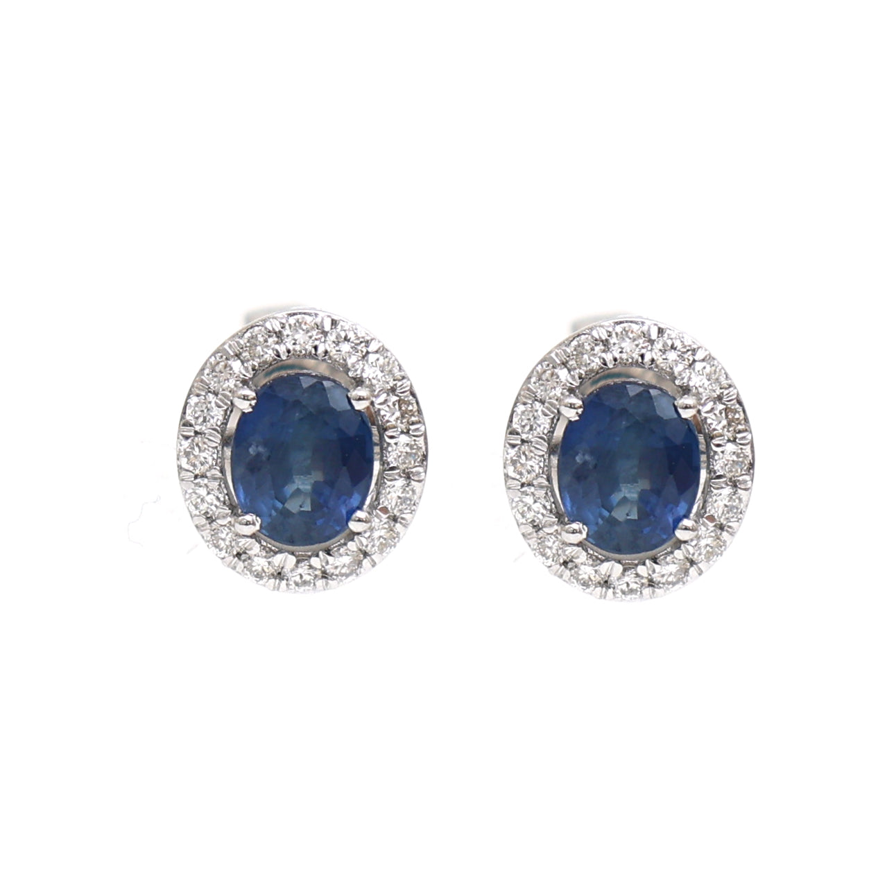 JPERG-1895/7078 Blue Sapphire Oval With Diamond Studs Earring | 18K