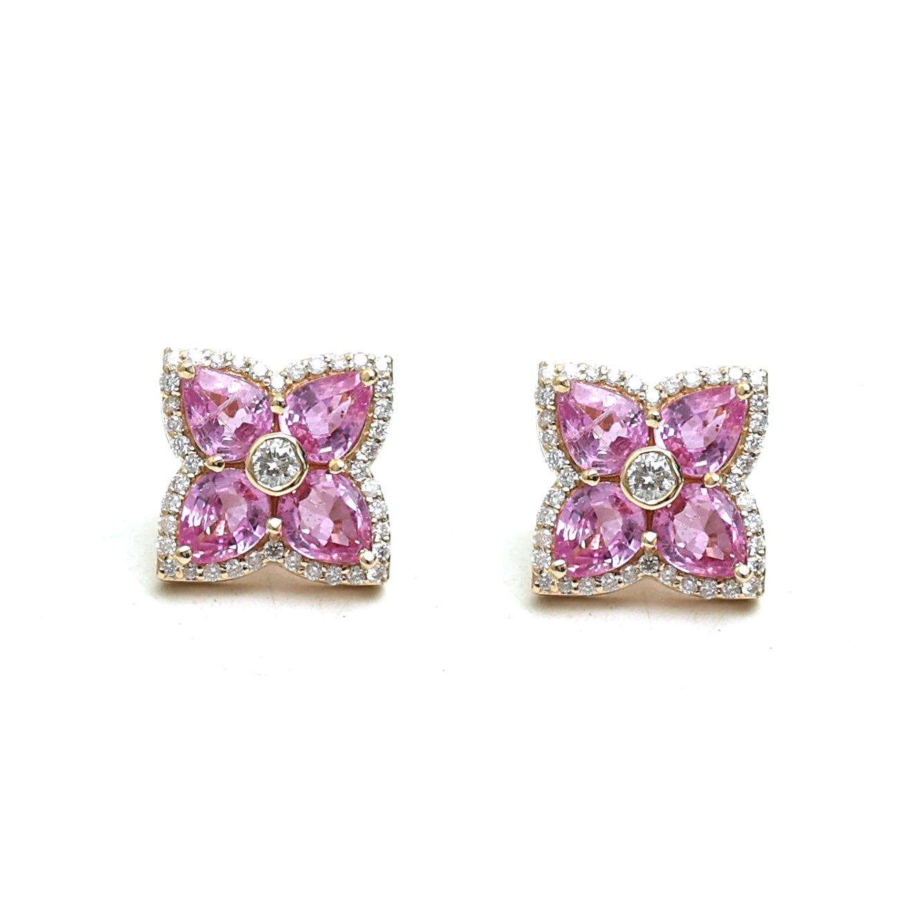 JPERG-1899/7082 Pink Sapphire Pear 5X4 With Diamond Studs Earring | 18K