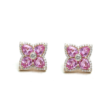 JPERG-1899/7082 Pink Sapphire Pear 5X4 With Diamond Studs Earring | 18K