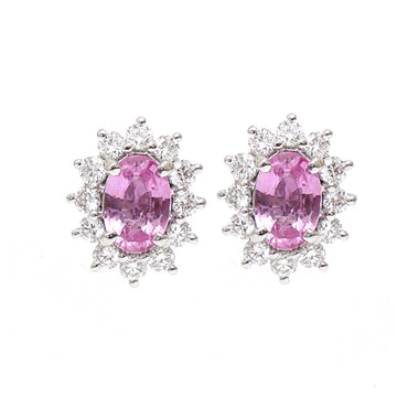 JPERG-1900/7083 Pink Sapphire Oval With Diamond Studs Earring | 18K
