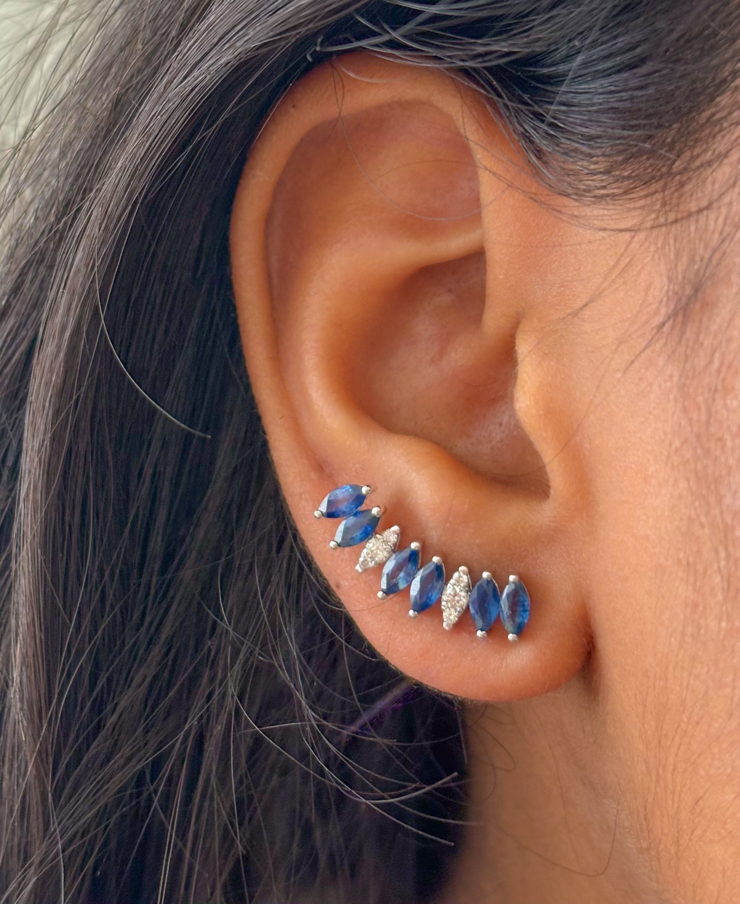 JPERG-1902/7085 Blue Sapphire Marquise With Diamond Earring | 18K