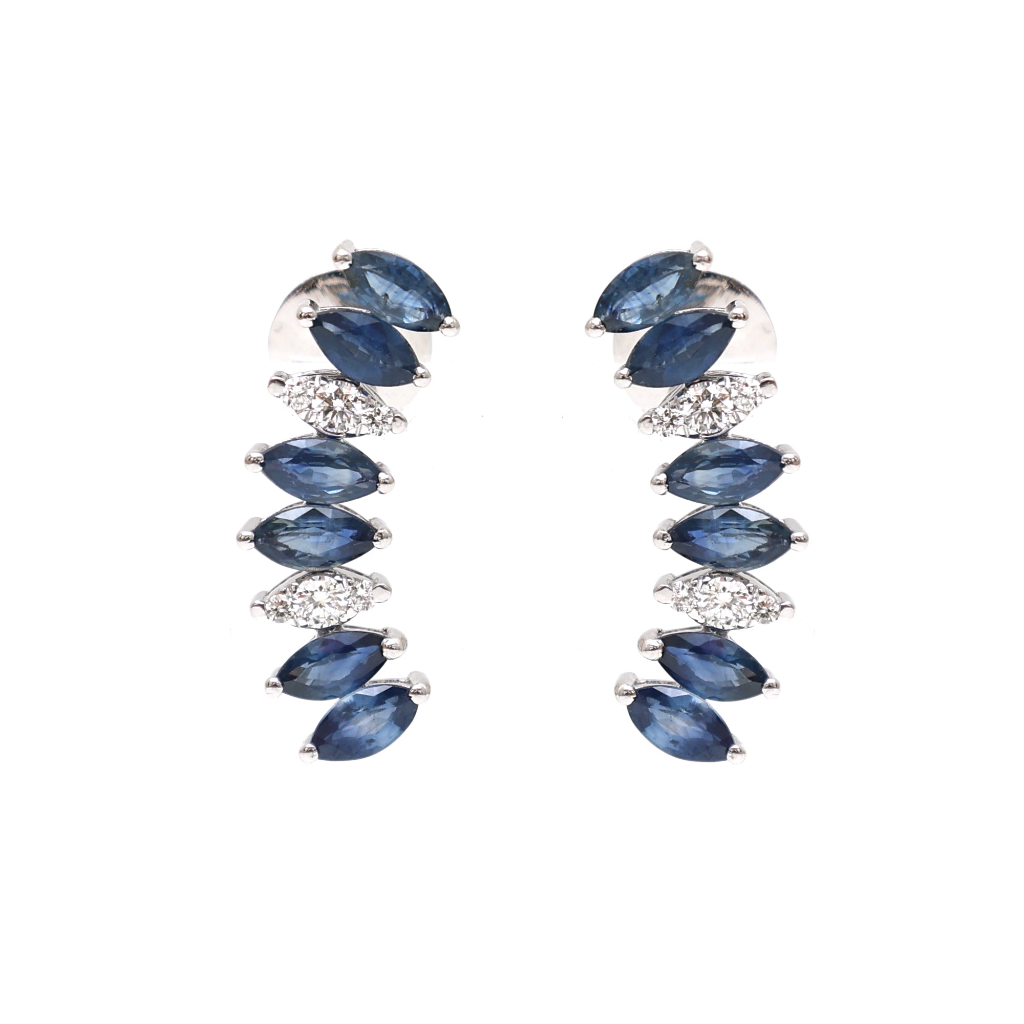 JPERG-1902/7085 Blue Sapphire Marquise With Diamond Earring | 18K