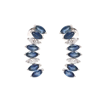 JPERG-1902/7085 Blue Sapphire Marquise With Diamond Earring | 18K