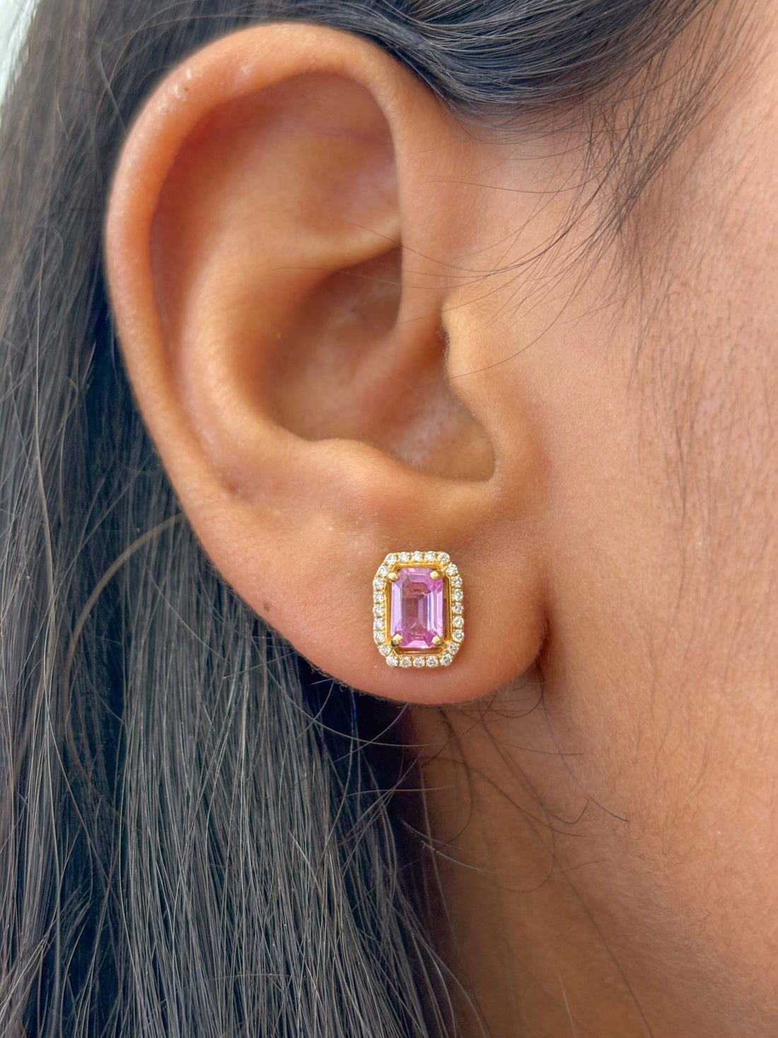 JPERG-1910/7112 Pink Sapphire Octagon 6X4 With Diamond Studs Earring | 18K