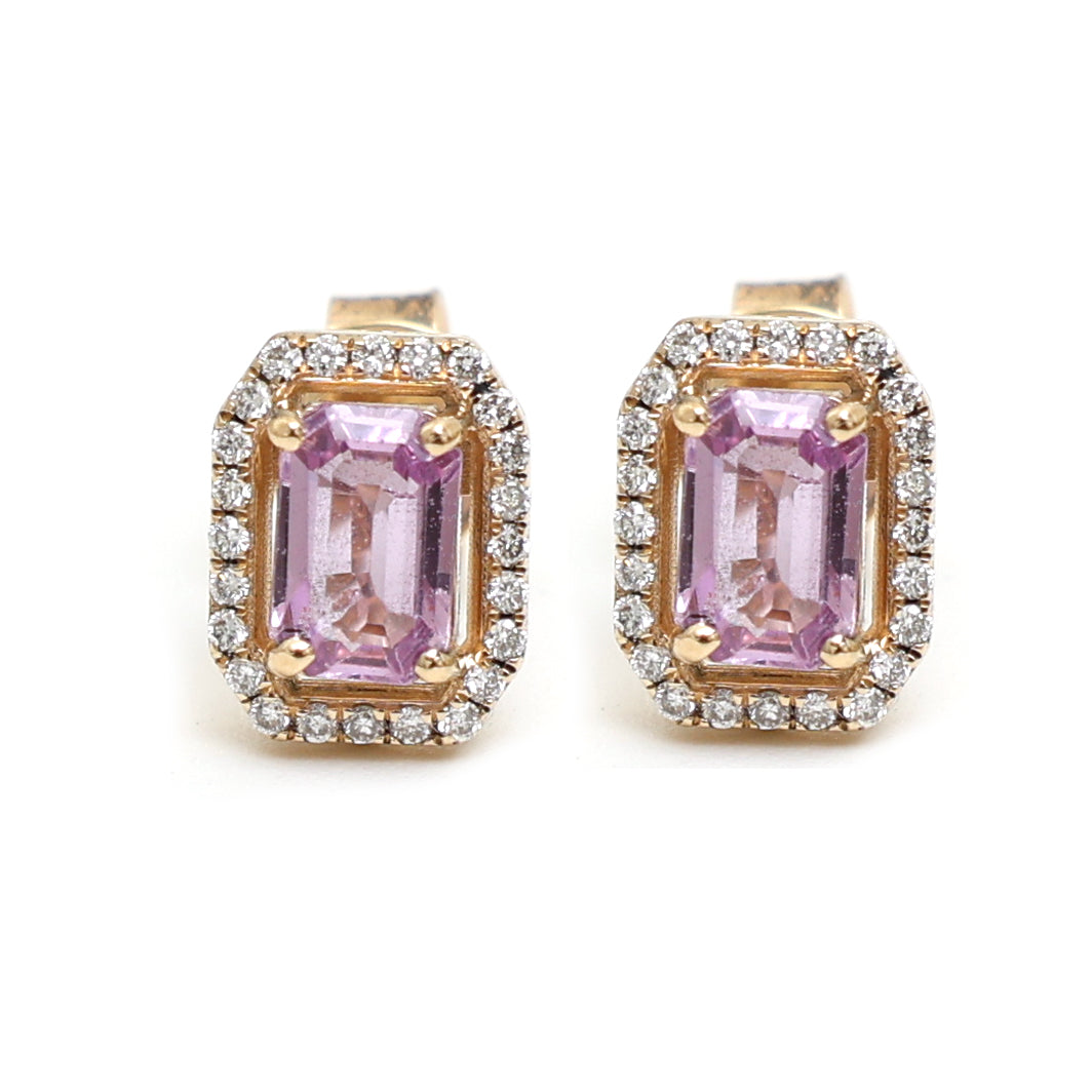 JPERG-1910/7112 Pink Sapphire Octagon 6X4 With Diamond Studs Earring | 18K