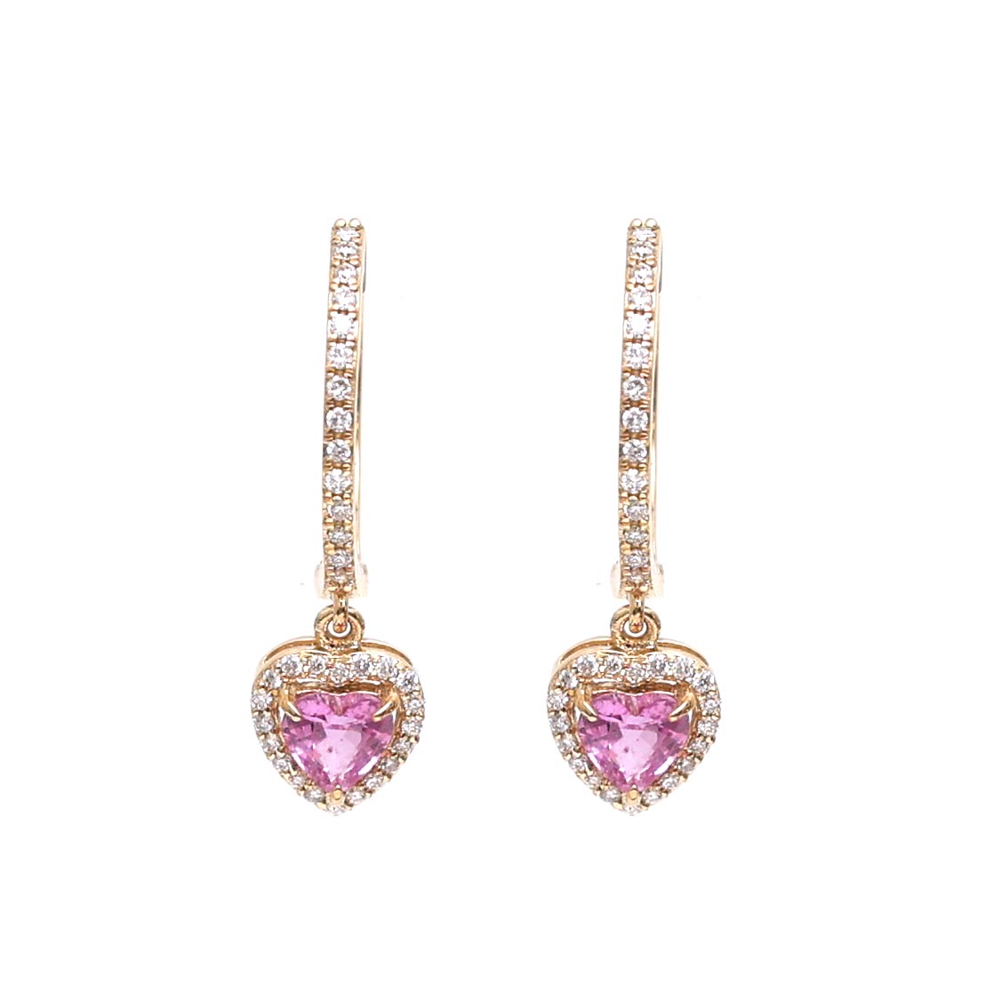 JPERG-1917/7130 Pink Sapphire Heart With Diamond Hoops Earring | 18K