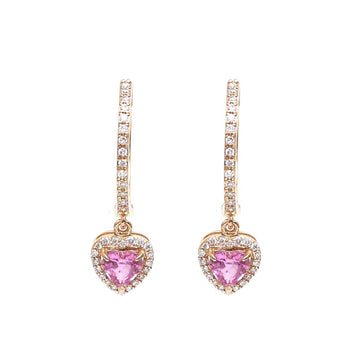 JPERG-1917/7130 Pink Sapphire Heart With Diamond Hoops Earring | 18K