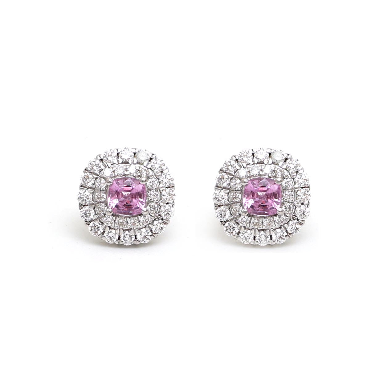 JPERG-1919/7132 Pink Sapphire Cushion With Diamond Studs Earring | 18K