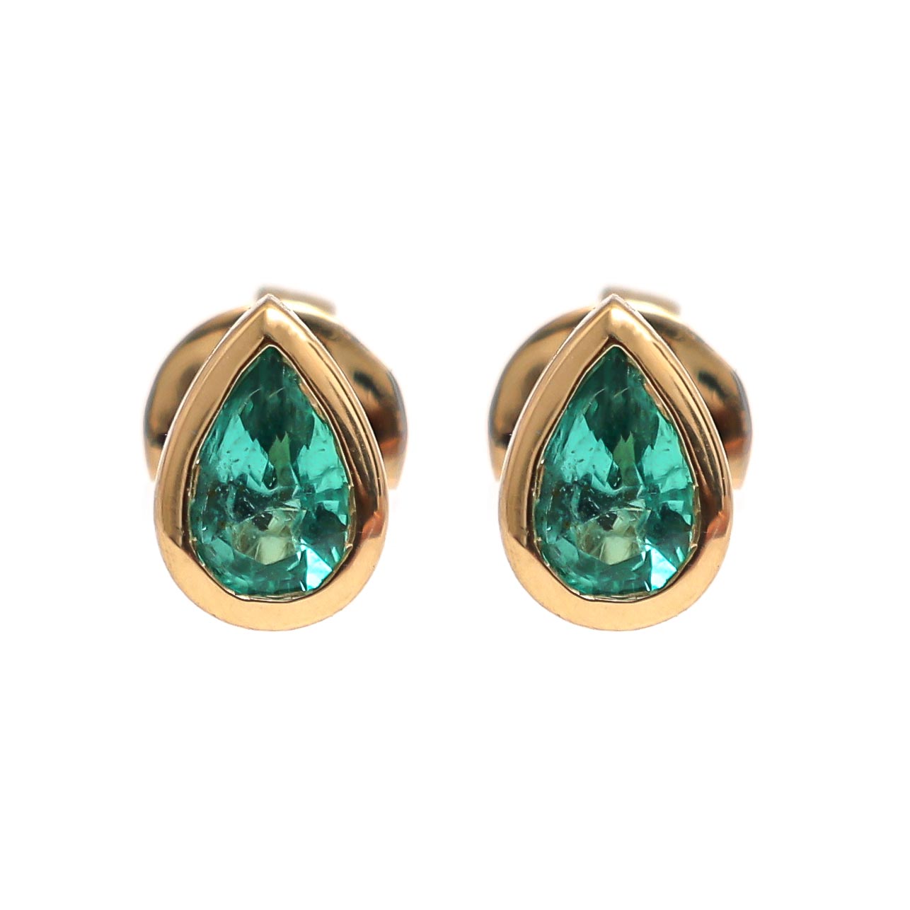 JPERG-1922/7141 Emerald Pear 6X4 Bezel Set Studs Earring | 18K