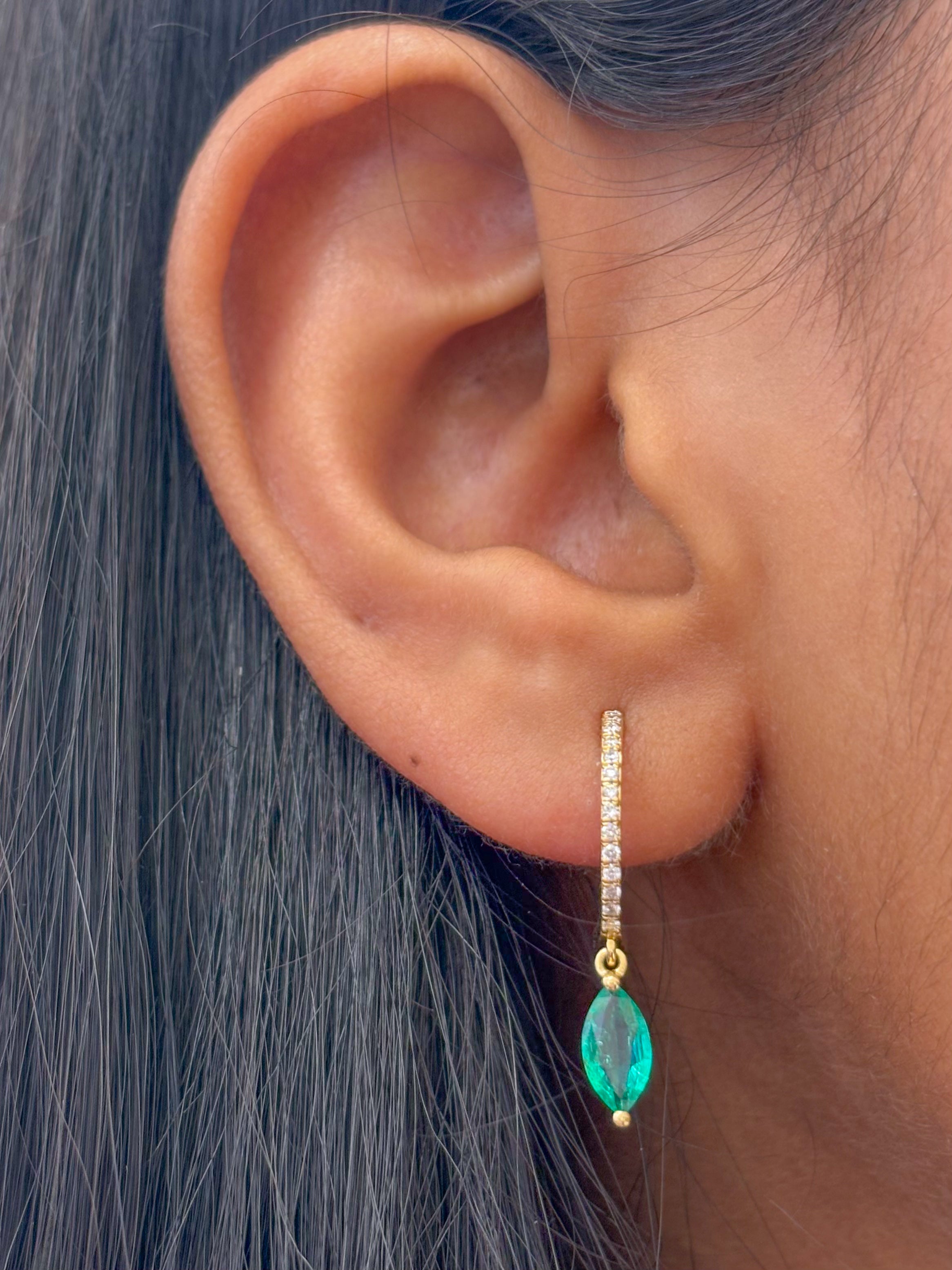 JPERG-1926/7145 Emerald Marquise With Diamond Hoops Earring | 18K