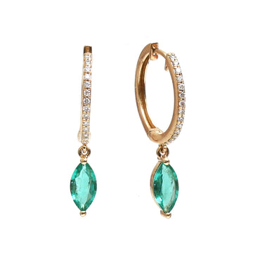 JPERG-1926/7145 Emerald Marquise With Diamond Hoops Earring | 18K
