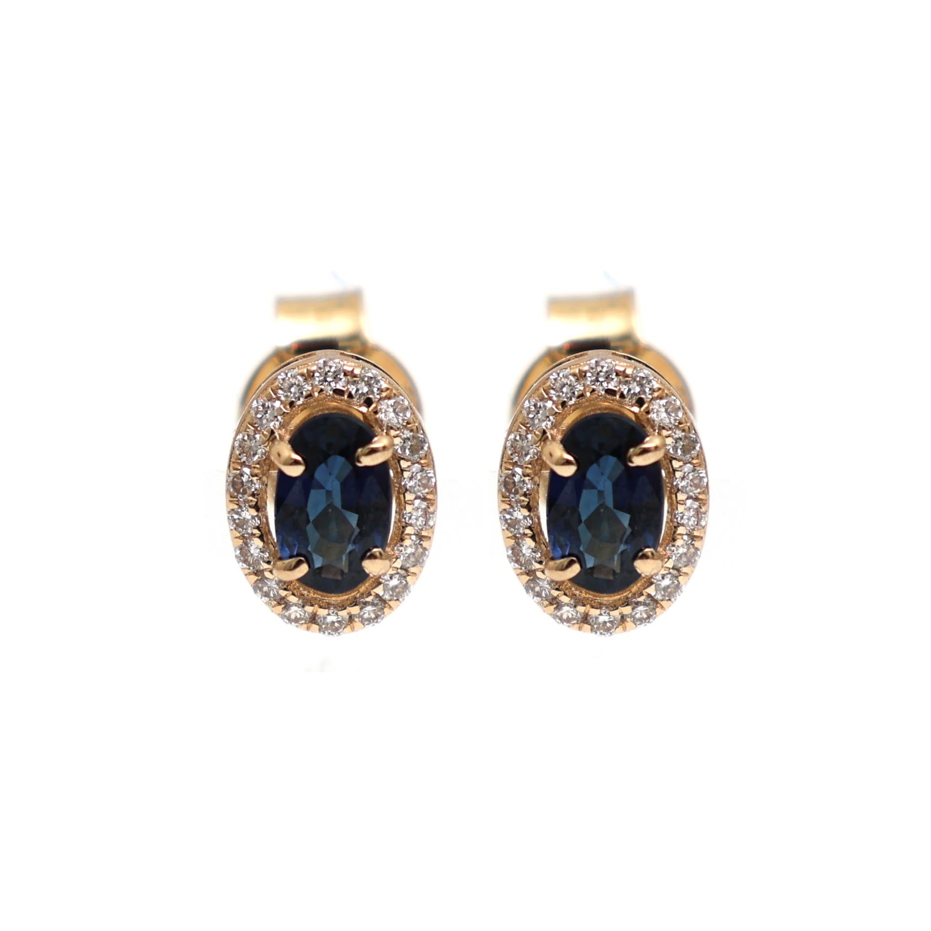 JPERG-1929/7150 Blue Sapphire Oval With Diamond Studs Earring | 14K