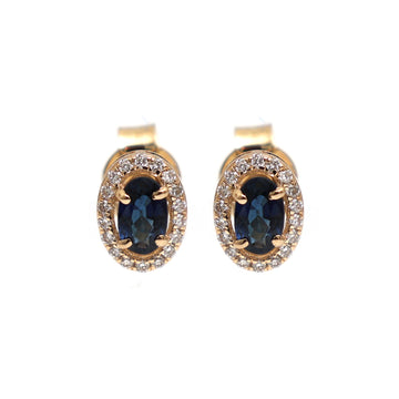 JPERG-1929/7150 Blue Sapphire Oval With Diamond Studs Earring | 14K