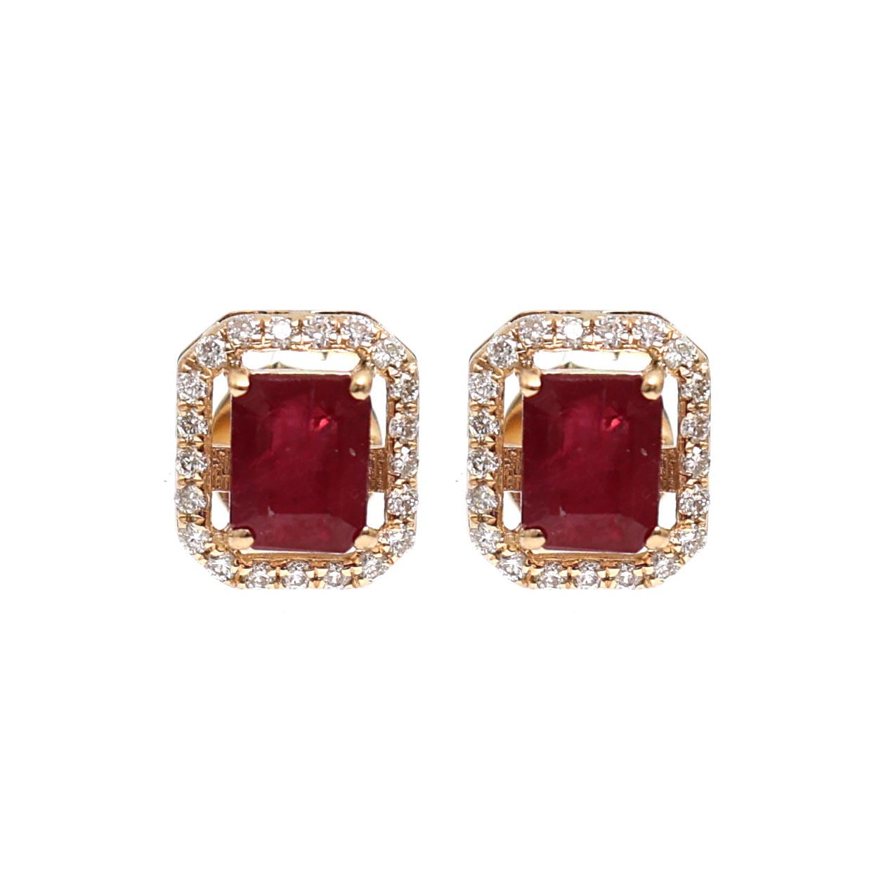 JPERG-1930/7151 Ruby Octagon 5X4 With Diamond Studs Earring | 14K