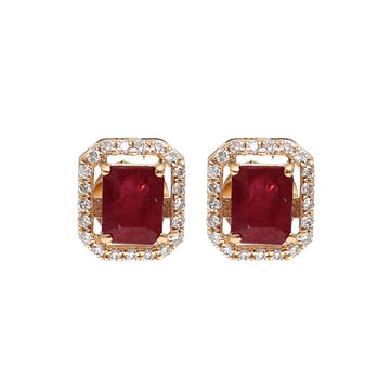 JPERG-1930/7151 Ruby Octagon 5X4 With Diamond Studs Earring | 14K