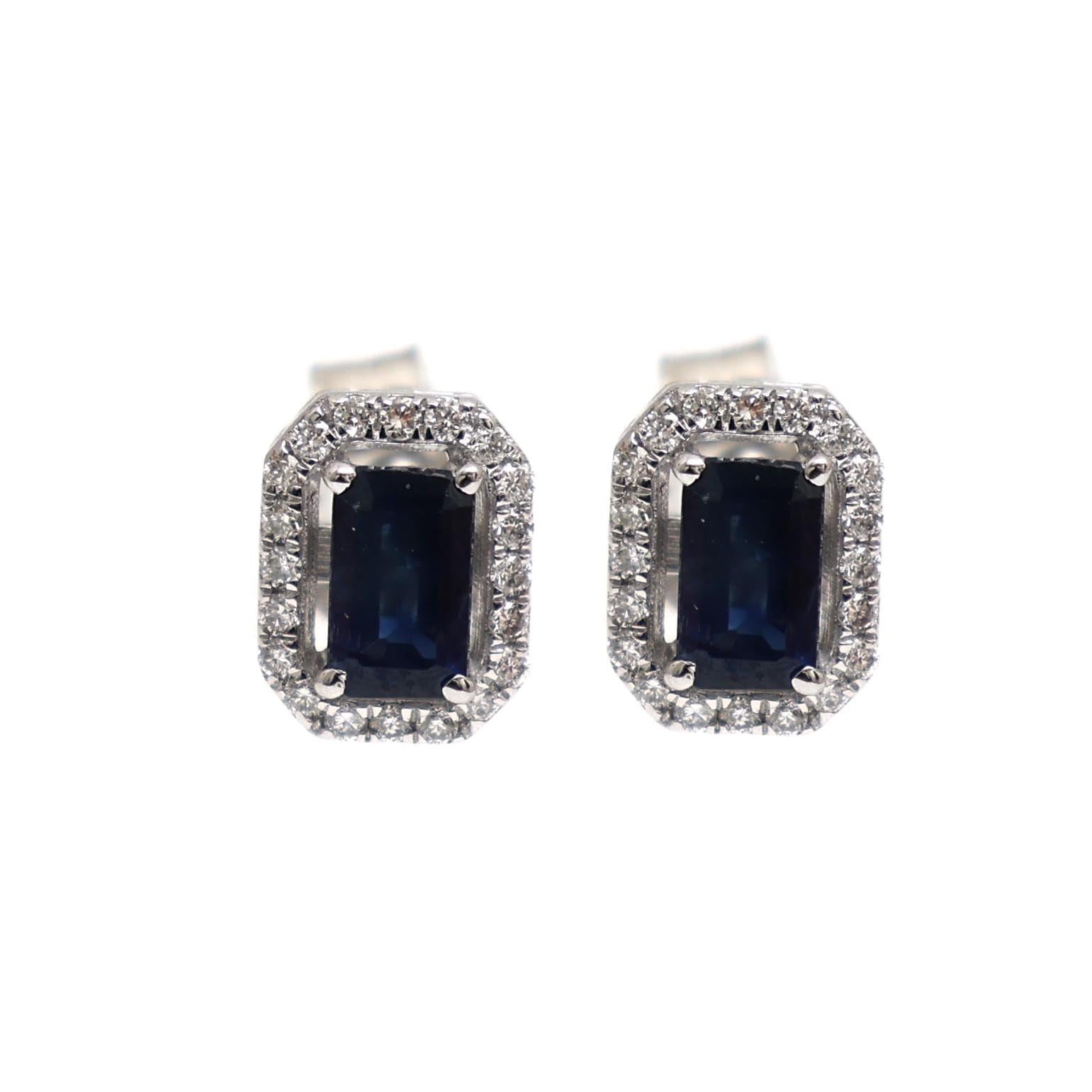 JPERG-1932/7153 Blue Sapphire Octagon5X3 With Diamond Studs Earring | 18K
