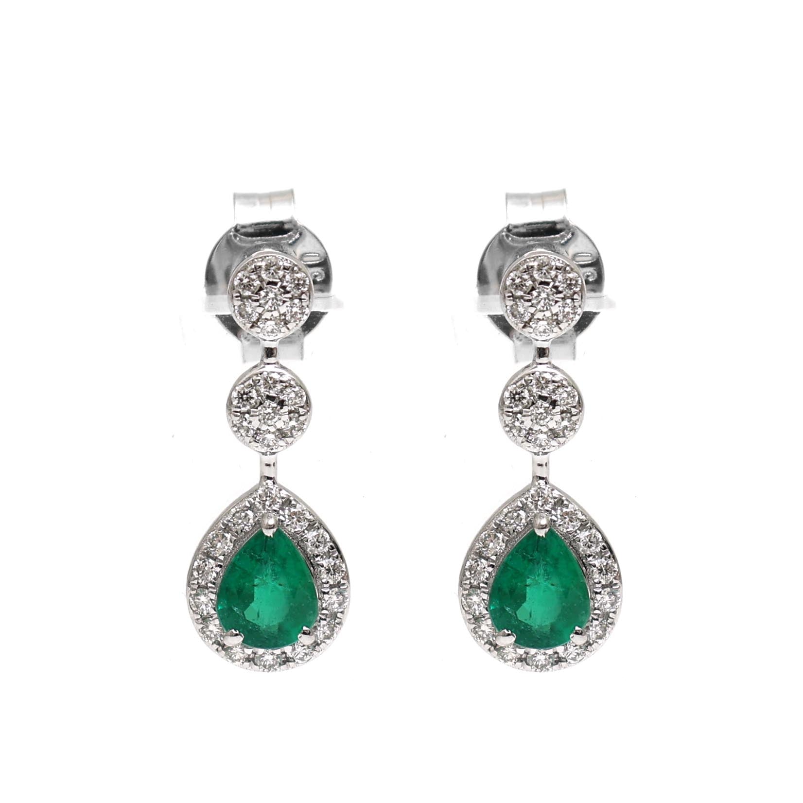 JPERG-1933/7154 Emerald Pear With Diamond Dangling Earring | 18K