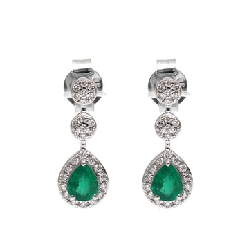 JPERG-1933/7154 Emerald Pear With Diamond Dangling Earring | 18K