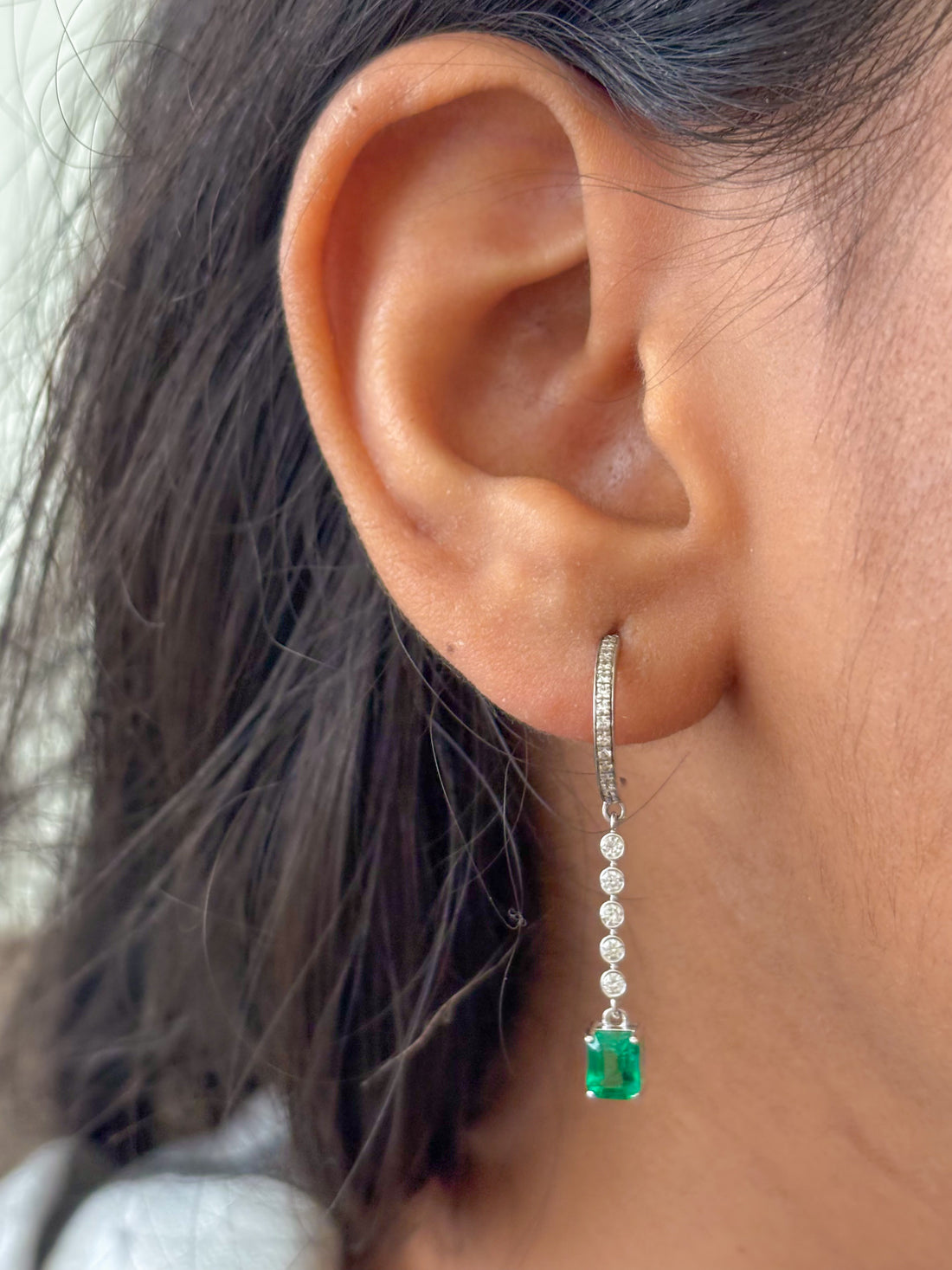 JPERG-1934/7155 Emerald Octagon 5X4 With Diamond Dangling Earring | 18K