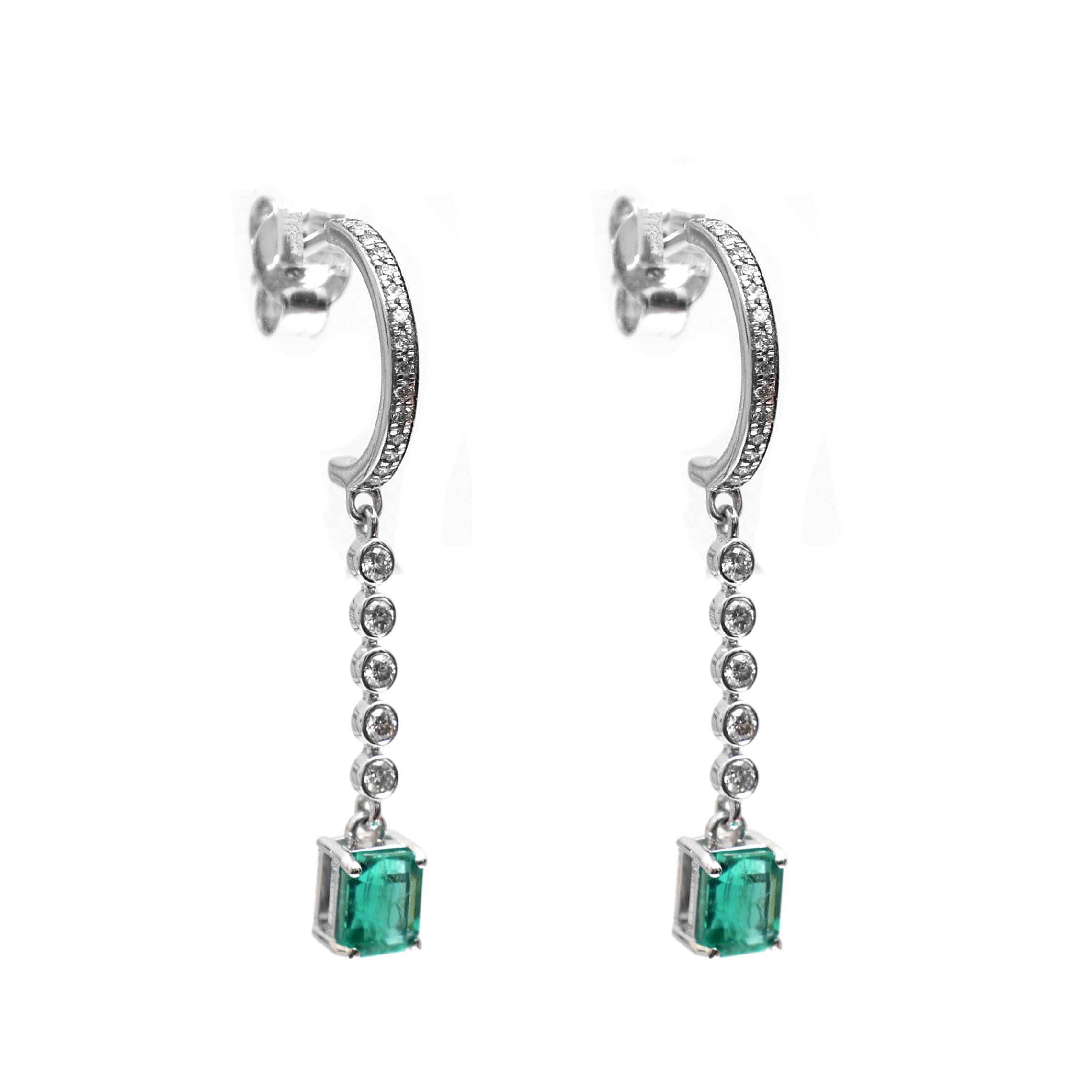JPERG-1934/7155 Emerald Octagon 5X4 With Diamond Dangling Earring | 18K