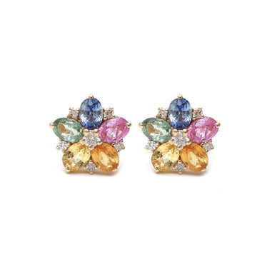JPERG-1938/7171 Rainbow Sapphire Oval 4X3 With Diamond Studs Earring | 18K