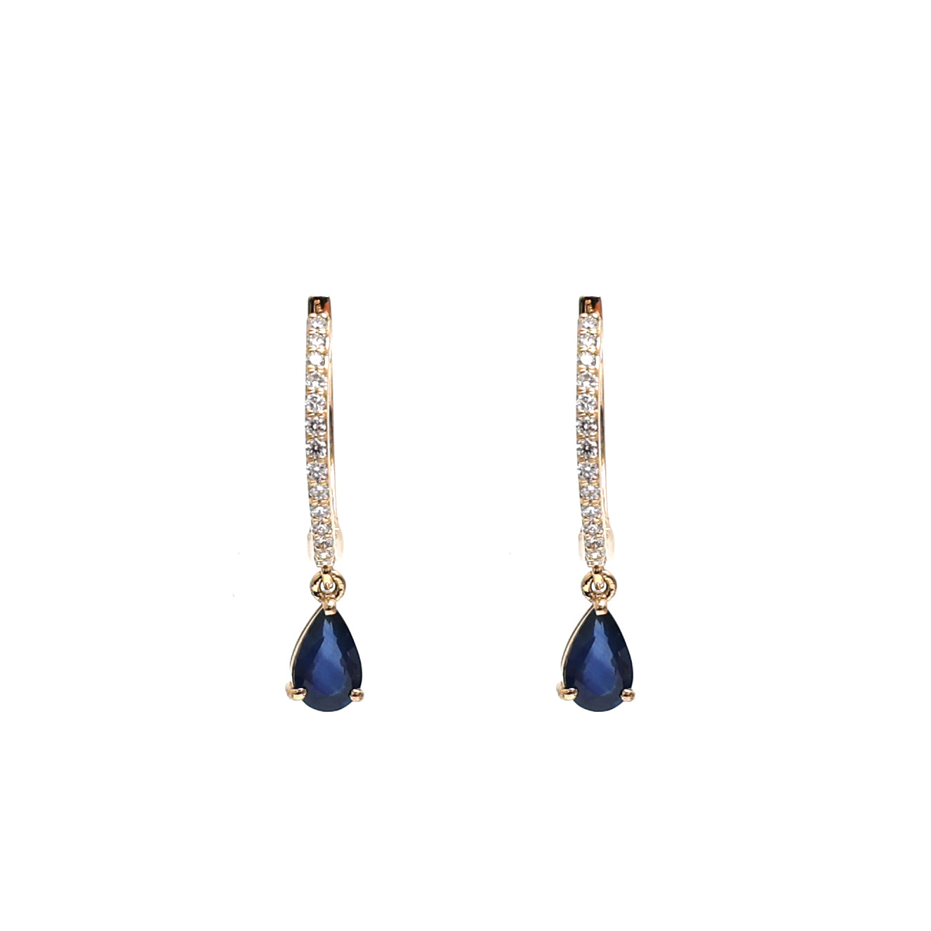 JPERG-1939/7175 Blue Sapphire Pear Diamond Huggies Earring | 18K