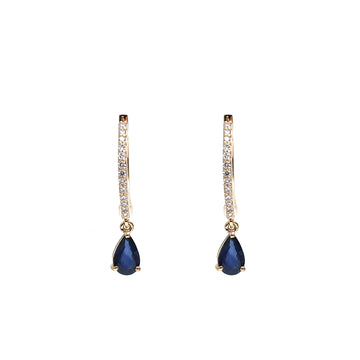 JPERG-1939/7175 Blue Sapphire Pear Diamond Huggies Earring | 18K