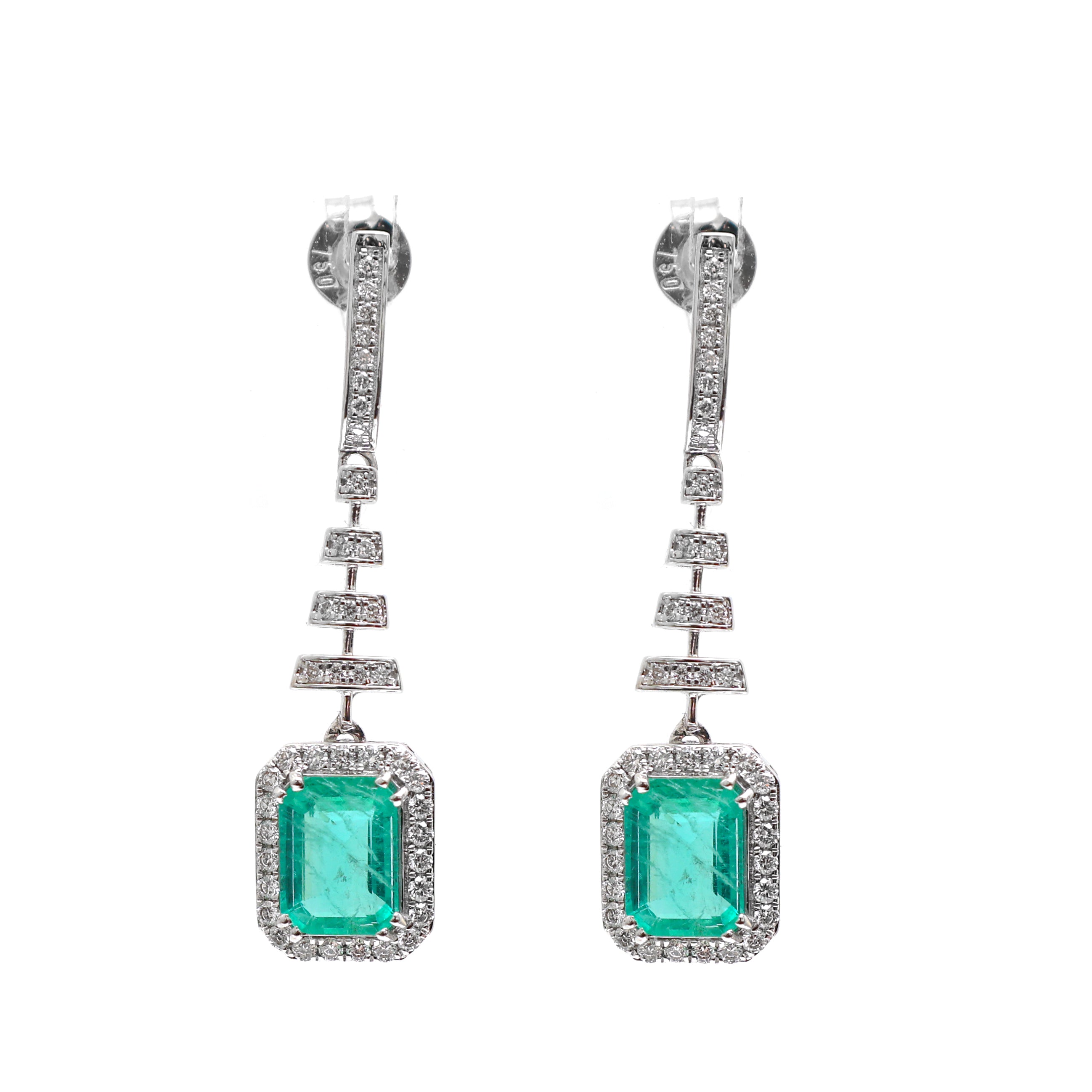 JPERG-1941/7177 Emerald Octagon With Diamond Dangling Earring | 18K