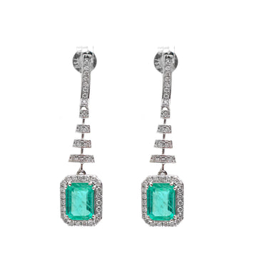 JPERG-1941/7177 Emerald Octagon With Diamond Dangling Earring | 18K