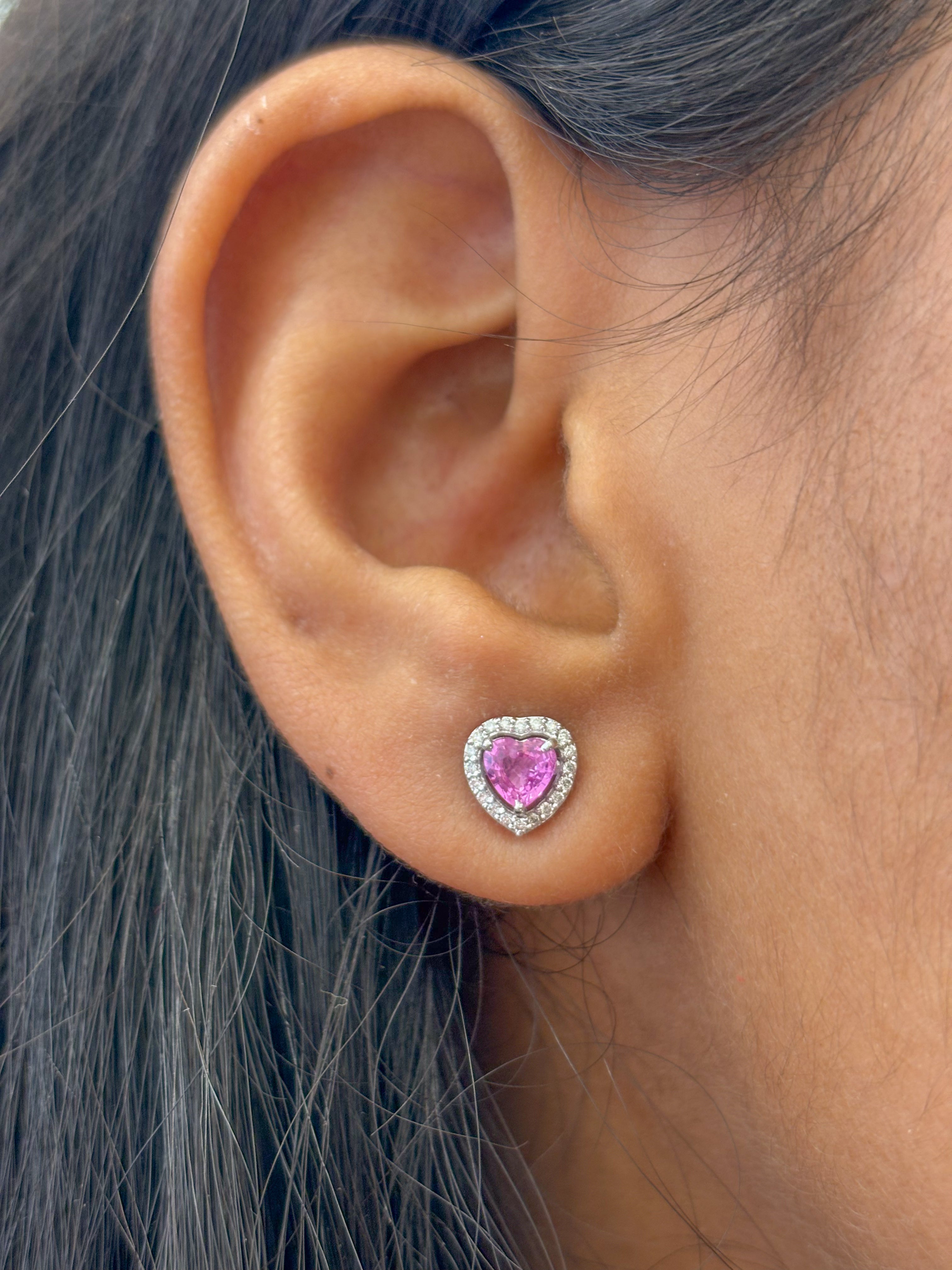 JPERG-1955/7237 Pink Sapphire Heart With Diamond Studs Earring | 18K